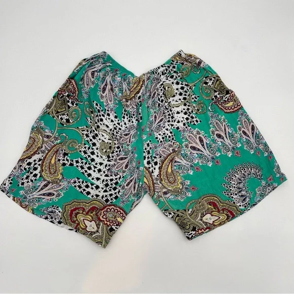 Paisley Shorts Women Lightweight‎ Boho Elastic Waistband PJs Casual Green White