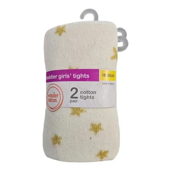 18-36M Cream with Gold Stars and Navy Blue Toddler Tights Set of 2