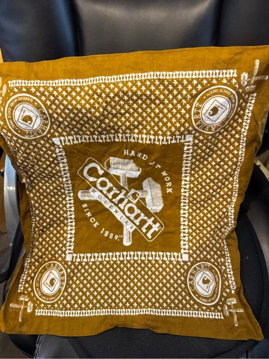 Carhartt Brown and White hard at work, vintage bandanna Logo Bandana