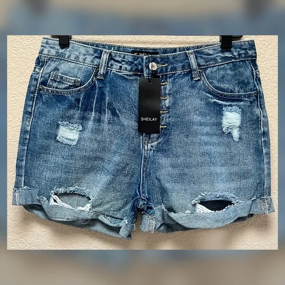 Sheilay Denim Women’s High Rise Blue Shorts -Size M