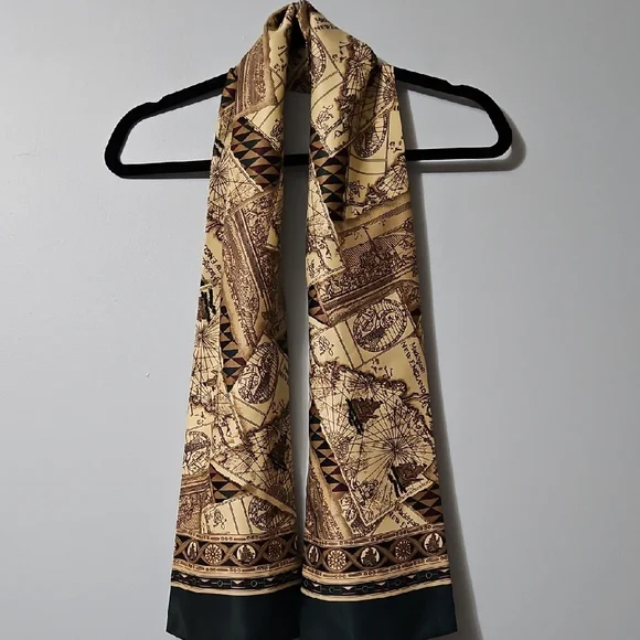 Mackintosh New England Vintage Map Print Scarf - Cream Green and Brown 7.5x60