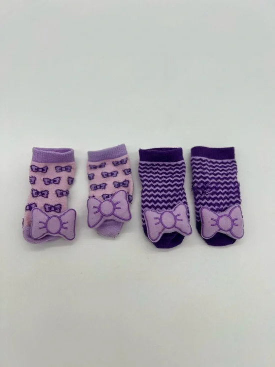 3D Baby Rattle Socks, Full Cushioned, 0-12 Months, Purple Bows 2 pairs