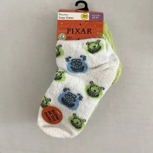 Disney Pixar Monster's Inc Toddlers 3- Pack Cozy Crews‎ Quarter Socks, 4T/5T NEW