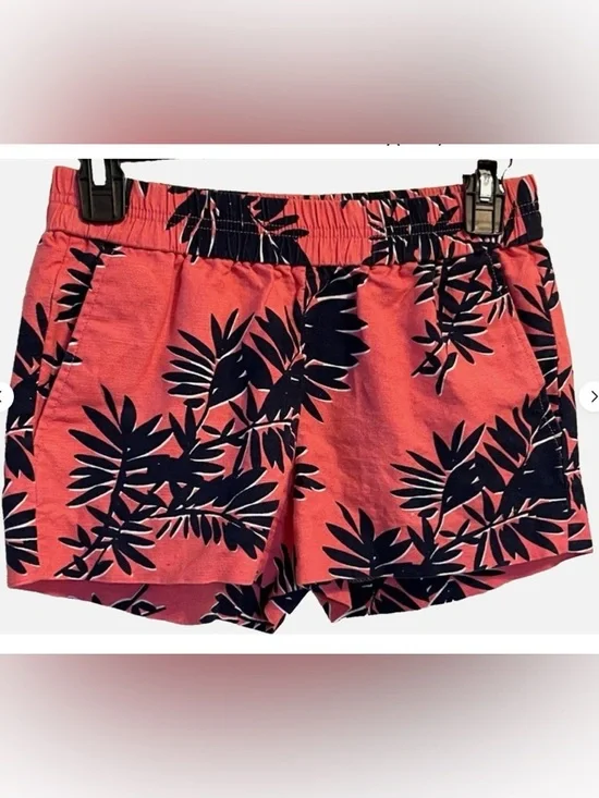 J.Crew Linen Cotton Palm Print Shorts 00 Tropical Beach Resort Pull On