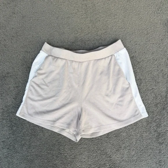 Danskin Womens Ribbed Mesh Side Athletic Shorts Tan White Style 4062 Size M