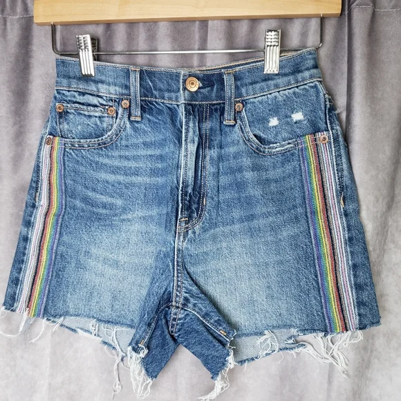 American Eagle *NEW* Womens Rainbow Highest Rise 90s Boyfriend Denim Shorts 00