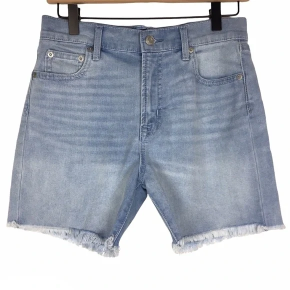 GAP 5” Relaxed Short Jean Shorts Frayed Raw Hem Light Wash Stretch Denim Size 25