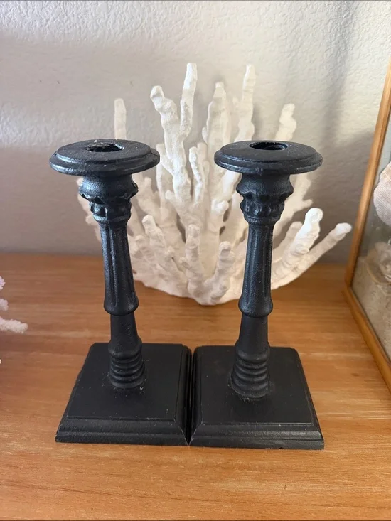 Pier 1 Black Metal Candlestick Holders - Pair