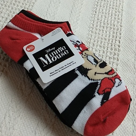 Disney Minnie Mouse 6 pairs of socks size 10 - 4 Red, Black, Gray & White