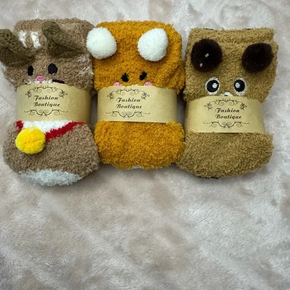 Kids Fuzzy Animal Socks - Cat, fox, bear