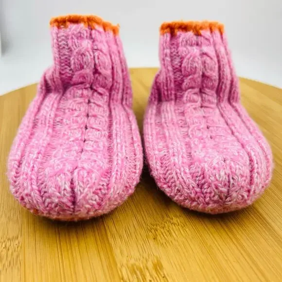 Bombas Children's Gripper Slippers Pink Cable Knit Toddler 5-7 Non Slip Socks
