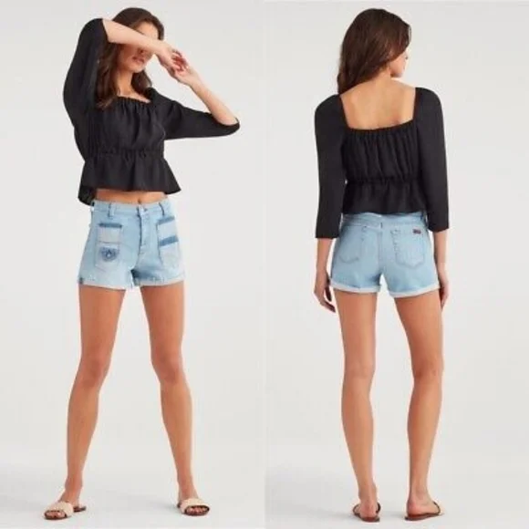 NWT 7 For All Mankind Jean Shorts Patch Pocket Size 32  💙 $128