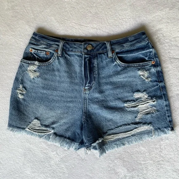 House of Harlow 1960 Distressed Denim Cutoff Shorts 28 High Rise Festival