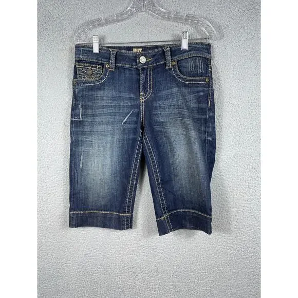 Kut From The Kloth Women Size 6 Denim Bermuda Shorts Dark Blue Fade Distressed