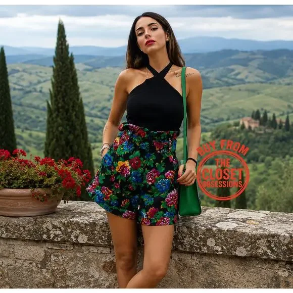 Zara Floral Paperbag Waist Shorts Resort Vacation NWT