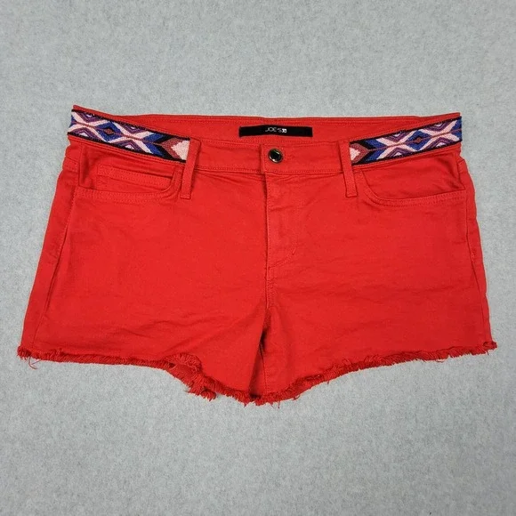 Joe's Jeans Shorts Aztec Embroidery Waist Frayed Cut Off Denim‎  Sz 31 Red
