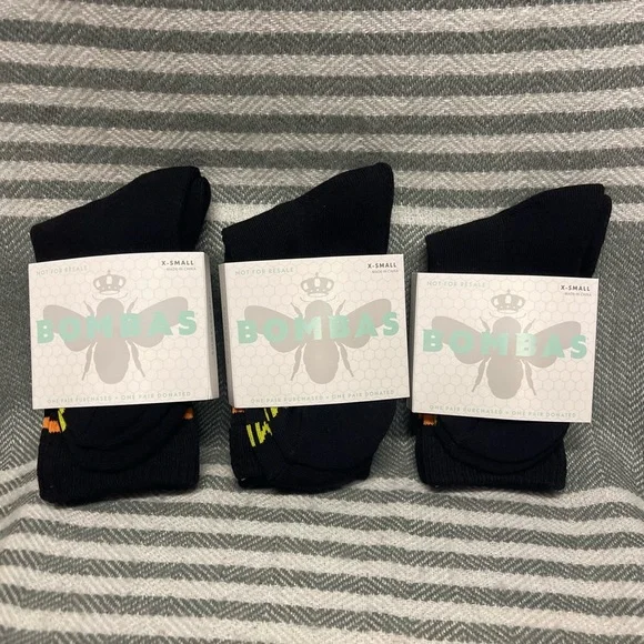 3 pack Bombas Black Half Calf Socks NWT Size‎ X-Small