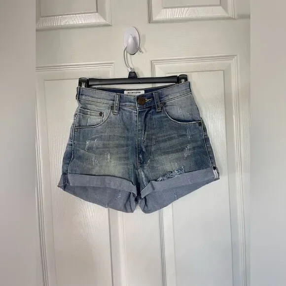 One Teaspoon cuffed distressed denim shorts size 0