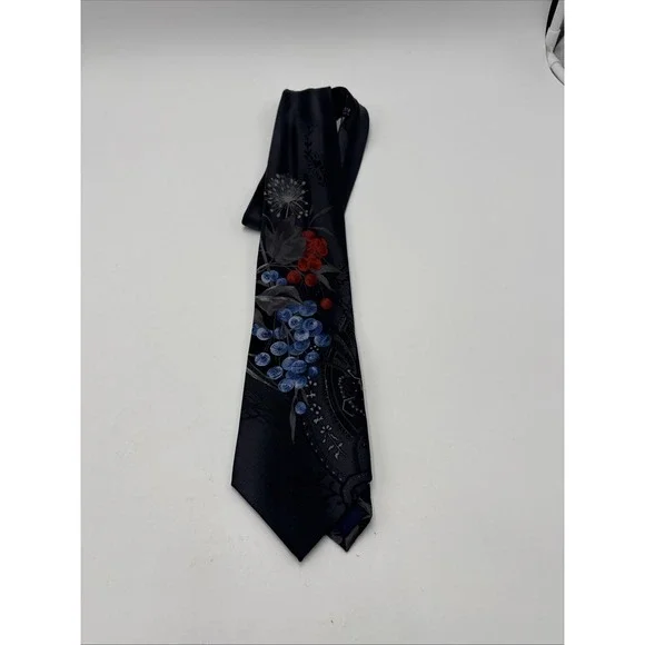 Desantis Collection Hand Made 100% Silk Tie Floral And Berries Print 56