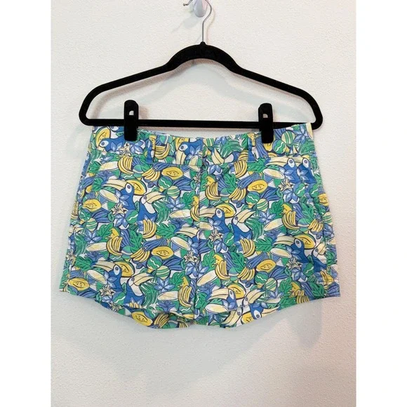 Vineyard Vines Shorts Womens 6 Green Blue Toucan Print Tropical Preppy Resort