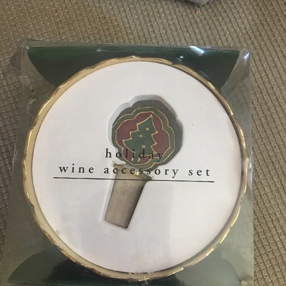 Pier 1 Imports Christmas bottle stopper and wine coaster set