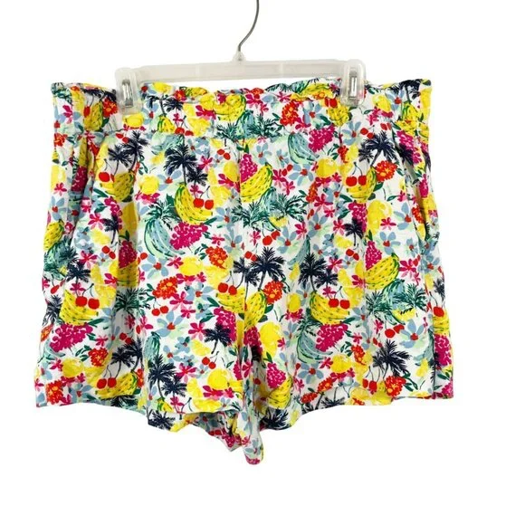 LOFT Colorful Fruit Print Linen Pull On Shorts Comfort‎ Waist Novelty Summer XL