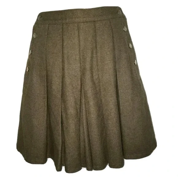 Vtg Goldie Culotte Y2K Skort Retro Pleated Wool Blend Button Up‎ Brown Sz 2