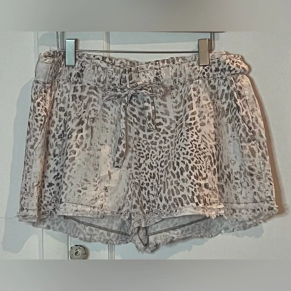 Rewash leopard print linen blend shorts