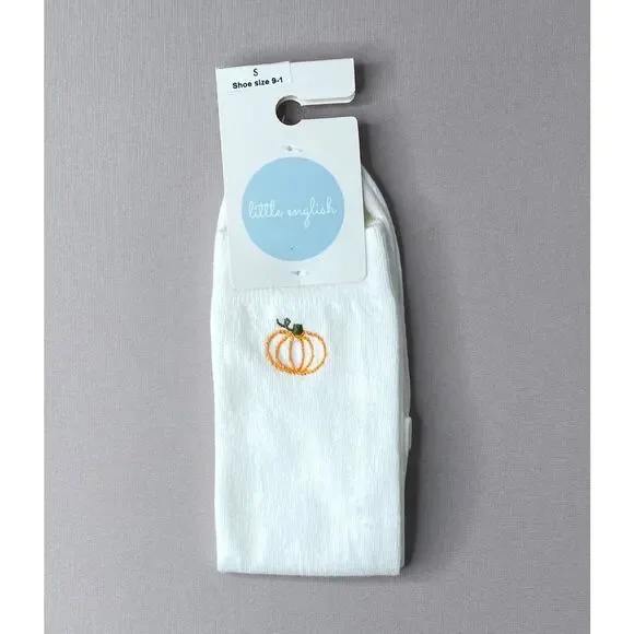 Little English White Pumpkin Embroidered Socks NWT Small/Age 3-4-5-6-7 Girl Boy