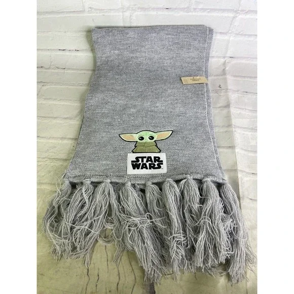 Disney Star Wars Mandalorian Baby Yoda Gray Scarf with Tassels Adult Unisex NEW