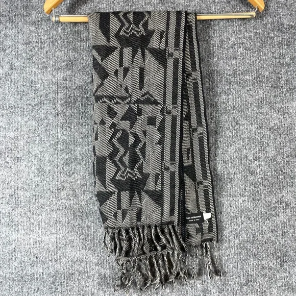 VTG Saks Fifth Avenue Scarf Unisex One Size Black Geometric Abstract Wool Italy