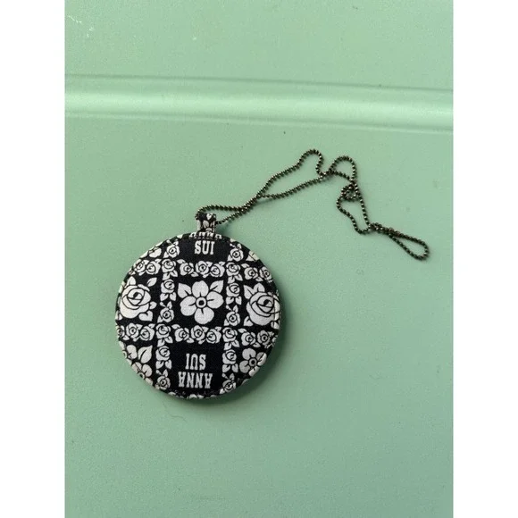 Anna Sui Mirror Round Floral‎ Print Black & White Pocket Mirror Makeup Beauty
