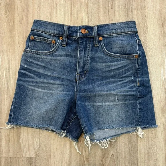 Madewell High‎ Rise Denim Cutoff Shorts Raw Hem Distressed Wash Summer Size 24