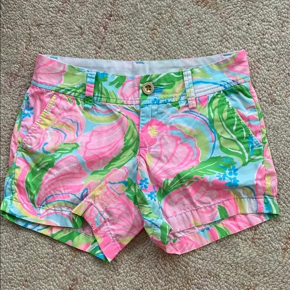 Lilly Pulitzer Callahan Shorts Floral Pink Green Bermuda Cotton Women’s Size 00