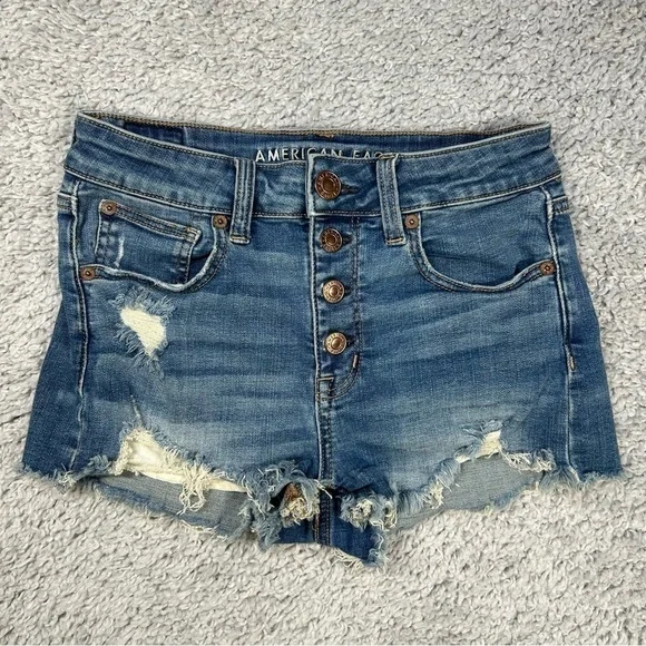 American Eagle Shorts Womens 2 Hi Rise Shortie Super Stretch Exposed Distressed