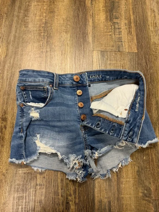 American Eagle Outfitters Blue Distressed High-Rise Denim Shorts Buttonfly
