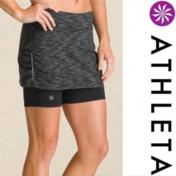 Athleta‎ Skort Women's Small Contender 2-in-1 Skirt Gray Black Space Dye 268536