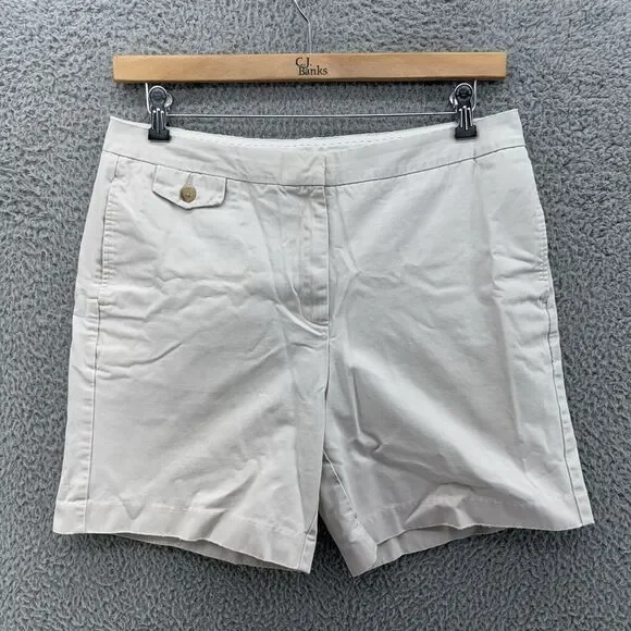 Lands' End Women's 12 Off White Flat Front Casual High Rise Shorts READ‎