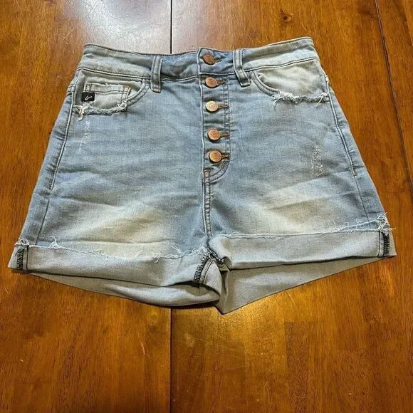 Kancan Distressed High Rise Stretch Button Fly Jean Shorts Cuffed size small