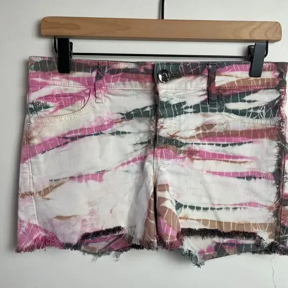 DL1961 Abstract Tie Dye Denim Shorts Sz 26 Frayed Boho Festival‎ Y2K Indie