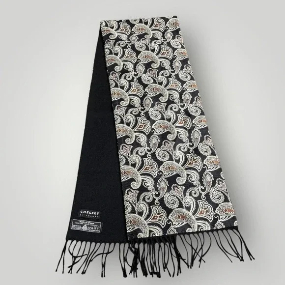 Chelsey By Joseph Scarf Mens‎ One Size Black Wool Paisley Fringe Winter France