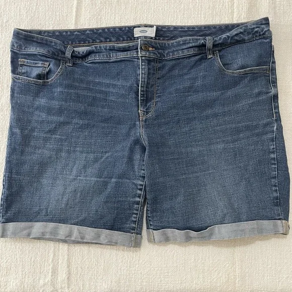 Old Navy Denim Regular Shorts Stretch Blue Jeans Women's Plus 24‎ Casual Cuffed