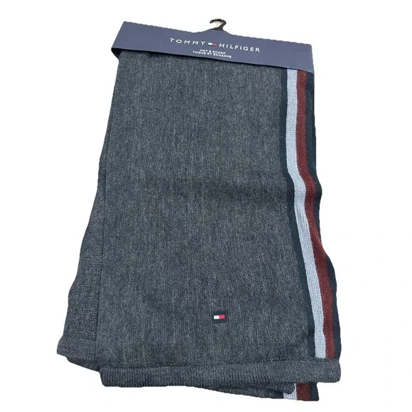 TOMMY HILFIGER Men's SCARF Jacquard NEW‎ GRAY RED 72