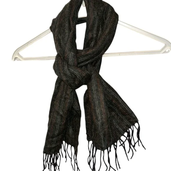 Barneys New York 100% Cashmere charcoal pin stripe scarf