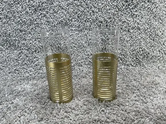 Pier 1 Gold Sleeve Carafe Pitcher 2 Pack Modern Bar Bundle Set Home Decor