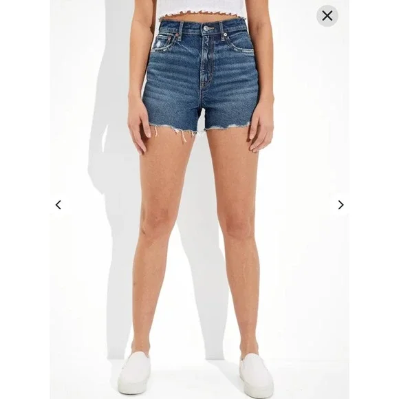 American Eagle High Waisted Denim Shorts Size 2 Medium Wash Raw Hem Cut Offs