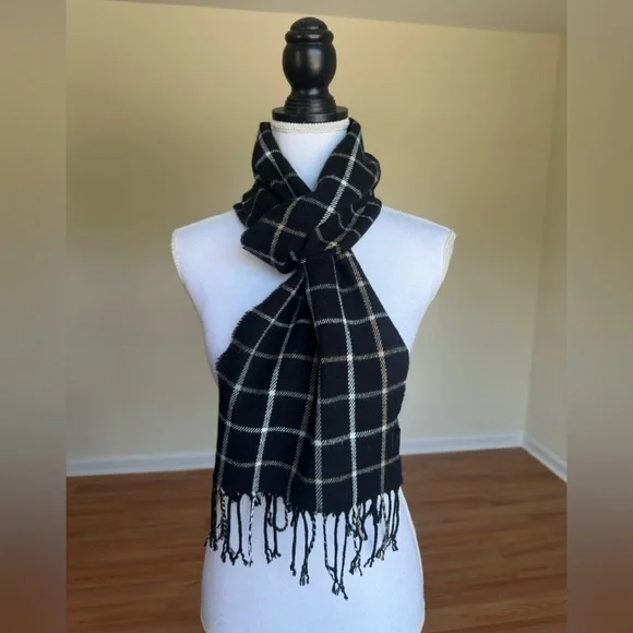 Calvin Klein Black and Cream Plaid Scarf