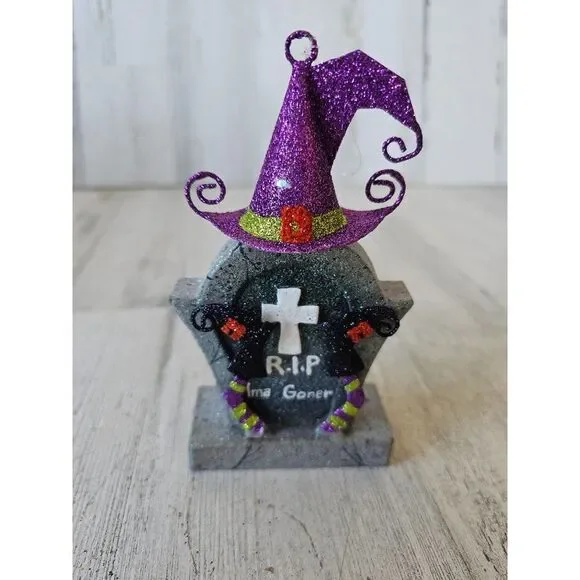 Pier 1 glitter witch tombstone ornament‎ Halloween decor rare vintage rip