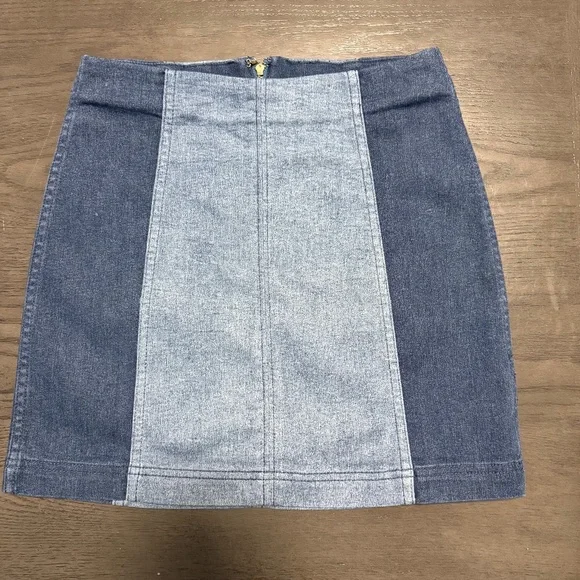 Free‎ People Blue Denim 2 Tone Colorblock Stretch Mini Skirt Size 8