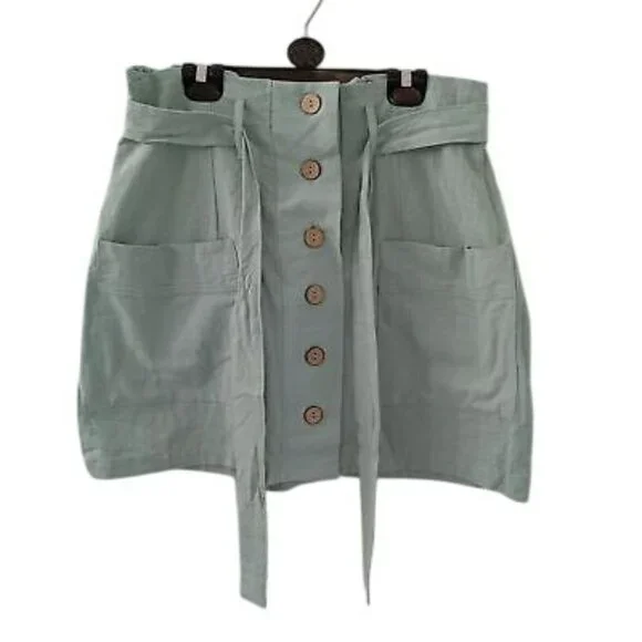 Hesperus Skirt Womens Light Green Cotton With Button Front Pockets Size L Casual